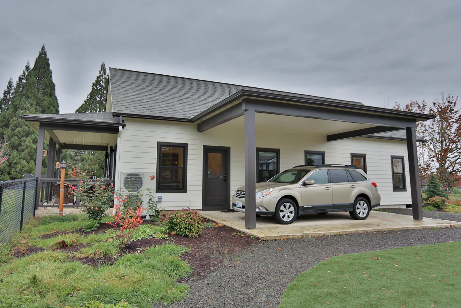 Attached ADU in Ridgefield, WA with its own entry, covered carport and ductless heat pump